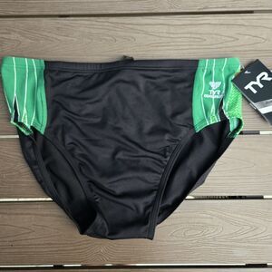 New TYR Men's Durafast Elite Phoenix Swim Racer Brief Black/green SZ 32 New